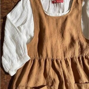 Pyne & Smith linen pinafore dress in Toast shade, XS 🤎